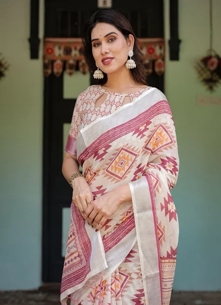 Linen 136 By Almari Pure Linen Saree With Tassels Wholesale Clothing Suppliers In India